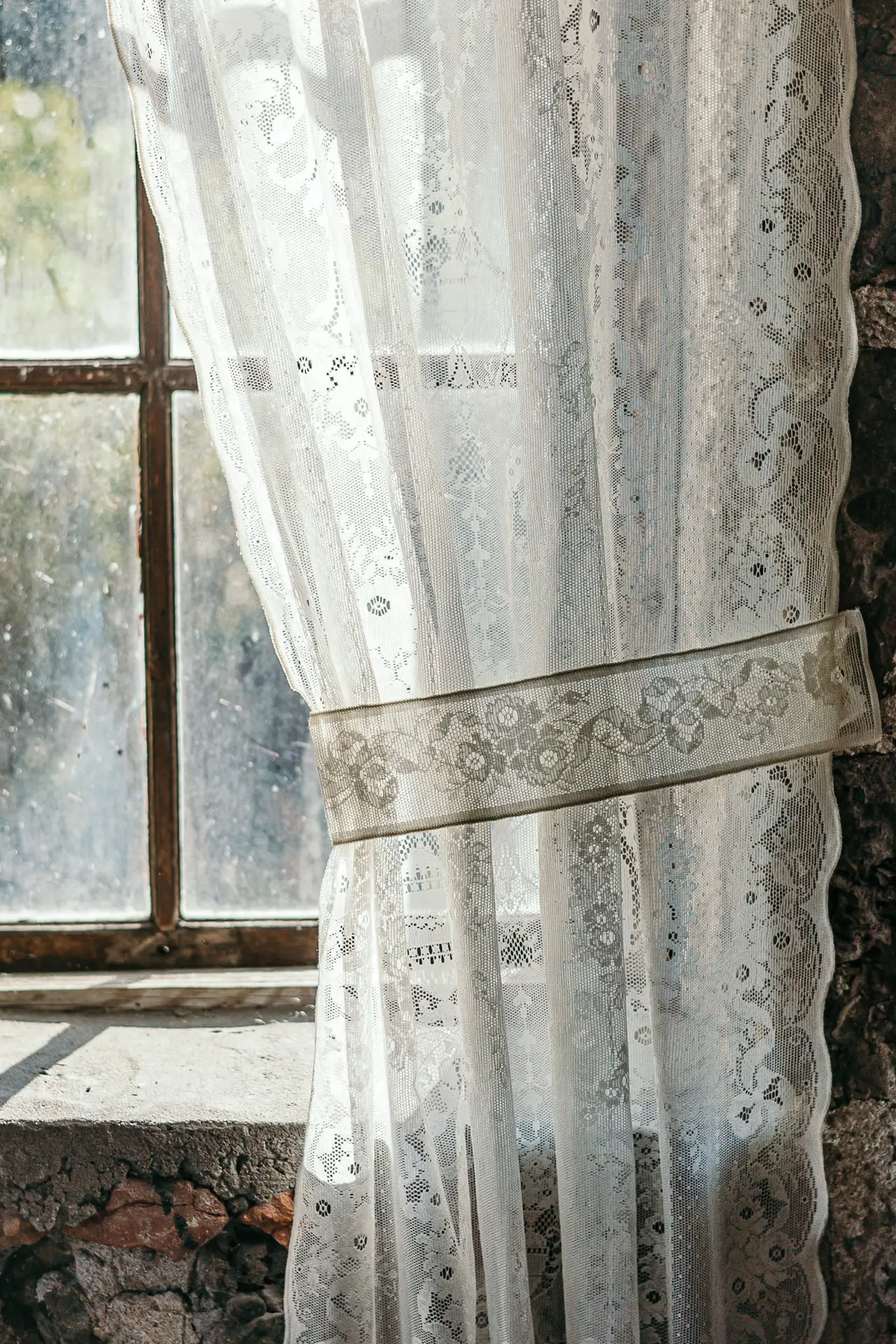 Närbild av omtag till Spetsgardin Salsgardinen, Gysinge