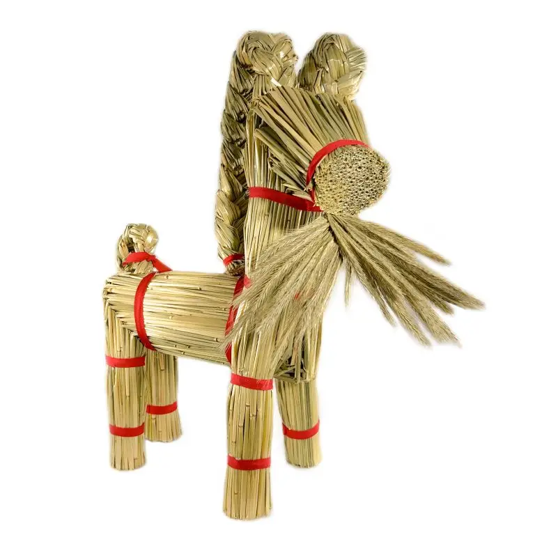 Julbock i halm med röda sidenband, Gysinge