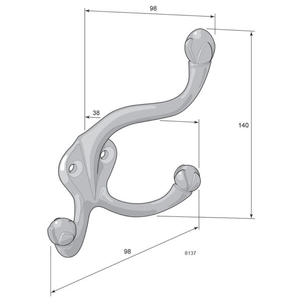 Hat and coat hook 8137 brass - Image 2