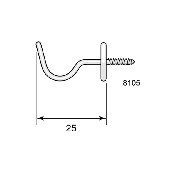 Nickel-plated wire hook 8105 25 mm